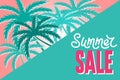 Summer sale banner with palms and sale text. Royalty Free Stock Photo