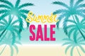Summer sale banner with palms and sale text. Royalty Free Stock Photo
