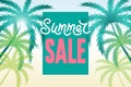 Summer sale banner with palms and sale text. Royalty Free Stock Photo