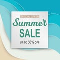 Summer sale banner with paper cut frame on blue sea Royalty Free Stock Photo