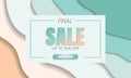 Summer sale banner with paper cut style with blue sea and beach background Royalty Free Stock Photo