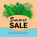 Summer sale banner paper leaves square Royalty Free Stock Photo