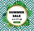 Summer Sale banner, promo poster with palm leaves, jungle tropical leaf. Floral tropical summer ads background. Super Royalty Free Stock Photo