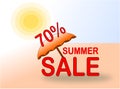 Summer Sale 70% banner with sun and beach umbrella