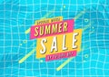 Summer sale banner. Swimming pool with palm leaves shadow top view background. Royalty Free Stock Photo