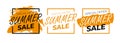 Summer sale banner template set with geometrical elements and orange brushes. special offer, summer sale