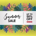 Summer sale banner template trendy exotic tropical plants decoration