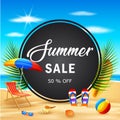 Summer sale banner with tropical flowers and leaves for promotion