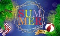 Summer sale banner Vector illustration, summer background with attributes of the beach and tropical foliage. - Account image