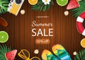 Summer sale banner vector illustration. Summer elements in colorful backgrounds. Royalty Free Stock Photo