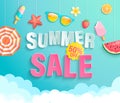 Summer 2020 sale banner wih hot season elements.