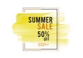 Summer Sale banner, yellow watercolor art brush stroke with frame, Grunge circle, icon design, Hand drawn design elements Royalty Free Stock Photo