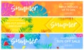 Summer sale banners of fruits and palm leaf vector online shopping flyer Royalty Free Stock Photo