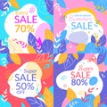 Summer Sale Banners Set, Doodle Watercolor Style Royalty Free Stock Photo