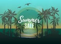 Summer sale beach design with tropical backdrop. Tropical palm backgound. Vector Design EPS 10 Royalty Free Stock Photo