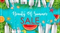 Summer sale with beauty and cosmetics background
