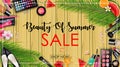 Summer sale with beauty and cosmetics background