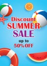 Summer sale blue background banner template. Voucher discount pr