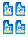 Summer sale blue stickers set with yacht icon . Sale stickers 50%, 60%, 70%, 80% off Royalty Free Stock Photo