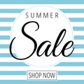 Summer sale on blue white stripes pattern Royalty Free Stock Photo