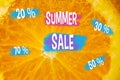 Summer Sale with bold, bright discount numbers splashed across a radiant, sunny backdrop.