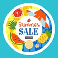 Summer sale. Bright colorful summer vector illustration, advertising poster
