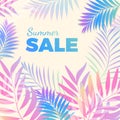 Summer sale bright poster with palm leaves on background Royalty Free Stock Photo