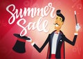 Summer sale - cartoon people characters illustration with calligraphy text Royalty Free Stock Photo