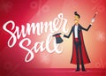 Summer sale - cartoon people characters illustration with calligraphy text Royalty Free Stock Photo