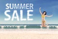 Summer sale clouds and jumping woman 3 Royalty Free Stock Photo