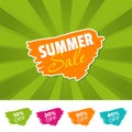 Summer sale color banner and 10%, 20%, 30% & 40% Off Marks. Vector illustration