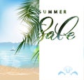 Summer sale Concept. Summer background with Beach, palm trees beautiful panoramic sea view, with clean water blue sky Royalty Free Stock Photo