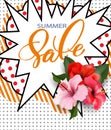 Summer sale Concept. Summer background with tropical flowers. Vector.