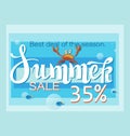 SUMMER SALE with crab and tropical fish. Best deal of the season. Big sale and special offer. Royalty Free Stock Photo