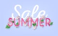 Summer  Sale 3d text vector banner design with Daisy Flowers on a background. 3D Web Vector Illustrations Royalty Free Stock Photo