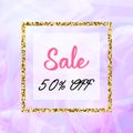 Summer sale design for banner, poster, with marble texture and gold detail. Clearance Sale Square Pink and Gold Banner Royalty Free Stock Photo