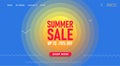 Summer sale digital poster or banner for a landing page with sun on blue background, seaside landscape stylized