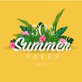 Summer sale discount End of season banner on location beautiful beach background.