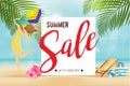 Summer sale discount End of season banner on location beautiful beach background. Can used for gift voucher, poster,advertising s