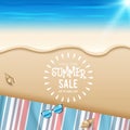Summer sale discount End of season banner on location beautiful beach background. vector illustration Royalty Free Stock Photo