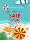 Summer sale discount 50 percent off template banner with beach Royalty Free Stock Photo