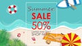 Summer sale discount 50 percent off template banner with beach Royalty Free Stock Photo