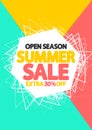 Summer Sale, open season, poster design template, extra 30% off, discount banner, vector illustration