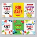 Summer sale emails and banners mobile templates. Vector illustrations for website, posters, brochure, voucher discount, flyers, n Royalty Free Stock Photo