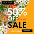 Summer Sale Floral Banner. Seasonal Discount Advertising with Pink Plumeria Flowers. Tropical Paradise Spring Royalty Free Stock Photo