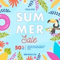 Summer sale flyer. Floral exotics background. Vector