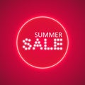 Summer sale glowing neon sign on the pink background. Light vector background for your advertise, discounts and business Royalty Free Stock Photo