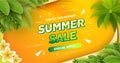 Summer sale gradient banner with tropical leaves