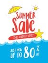 Summer Sale heading design on wave and cute hand draw style for