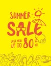 Summer Sale heading fun and cute hand draw style illustration de
